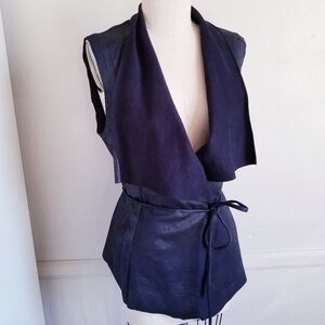 NEW |‎ Zara Black Suede Vest + Drawstring, M